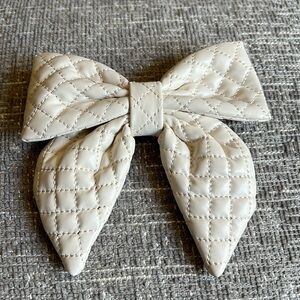 White quilted faux leather hair bow clip